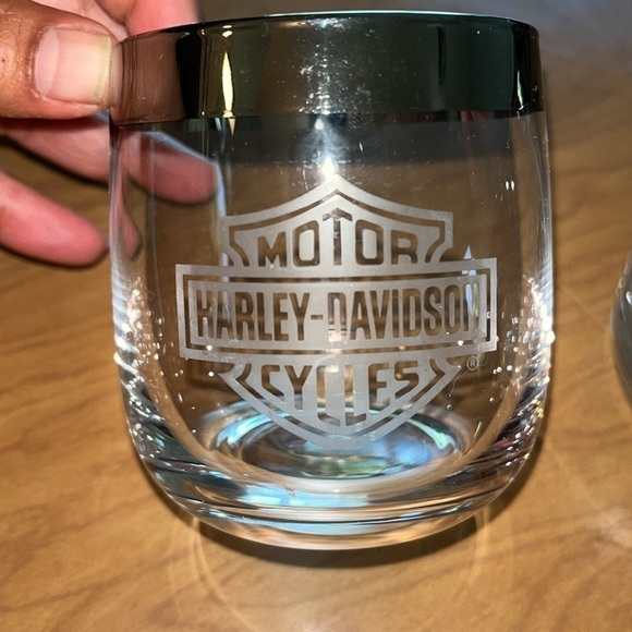 Vintage Harley Davidson Whiskey Glasses Roly Poly Rocks Tumblers MCM Platinum - Picture 6 of 7